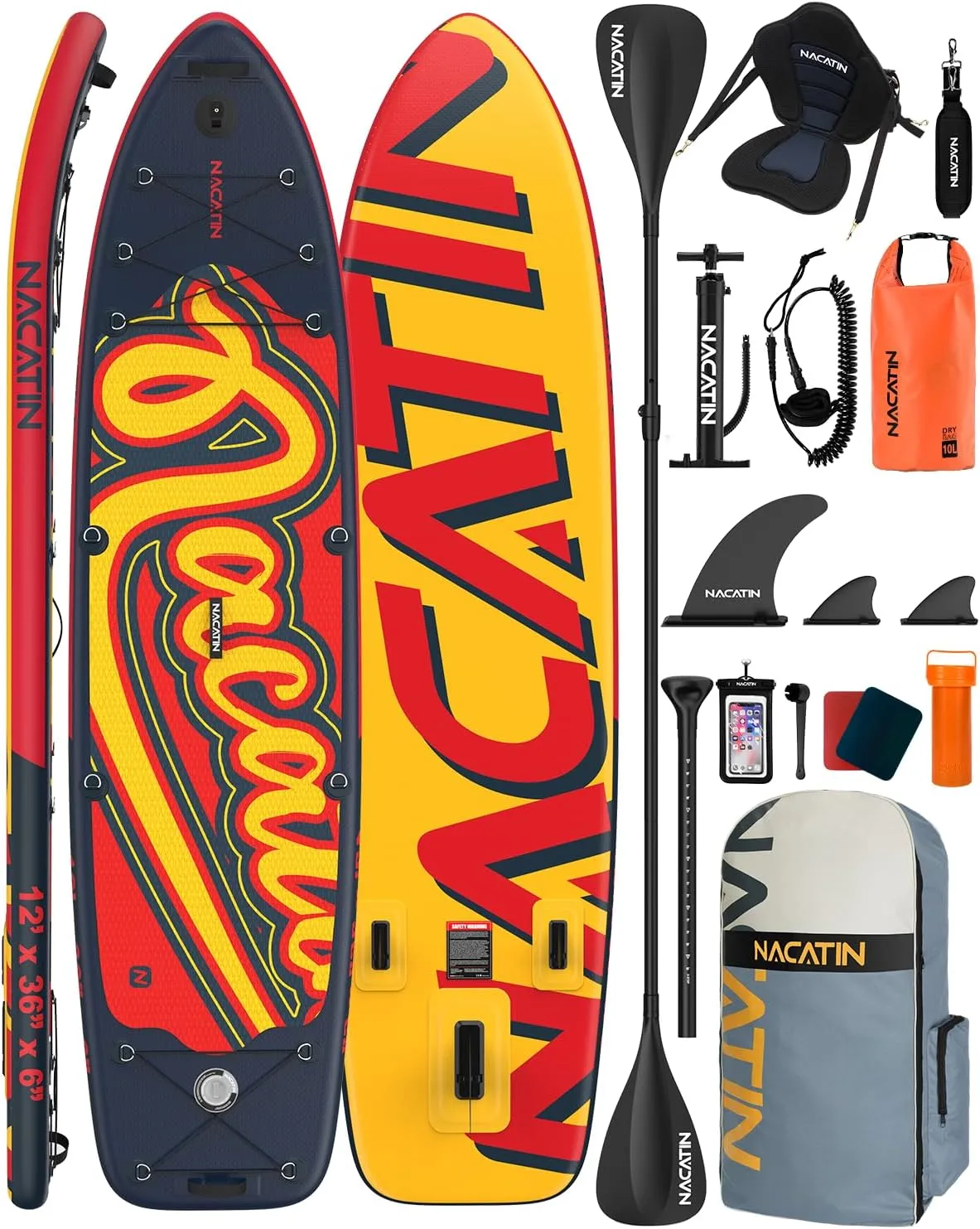 Inflatable Stand Up Paddle Board 12' with Kayak Seat & Dual Paddles  Premium SUP Board for Adults & Families Includes Kayak Conversion Kit, Pump, Leash & Accessories  Stable Wide Deck for Beginners