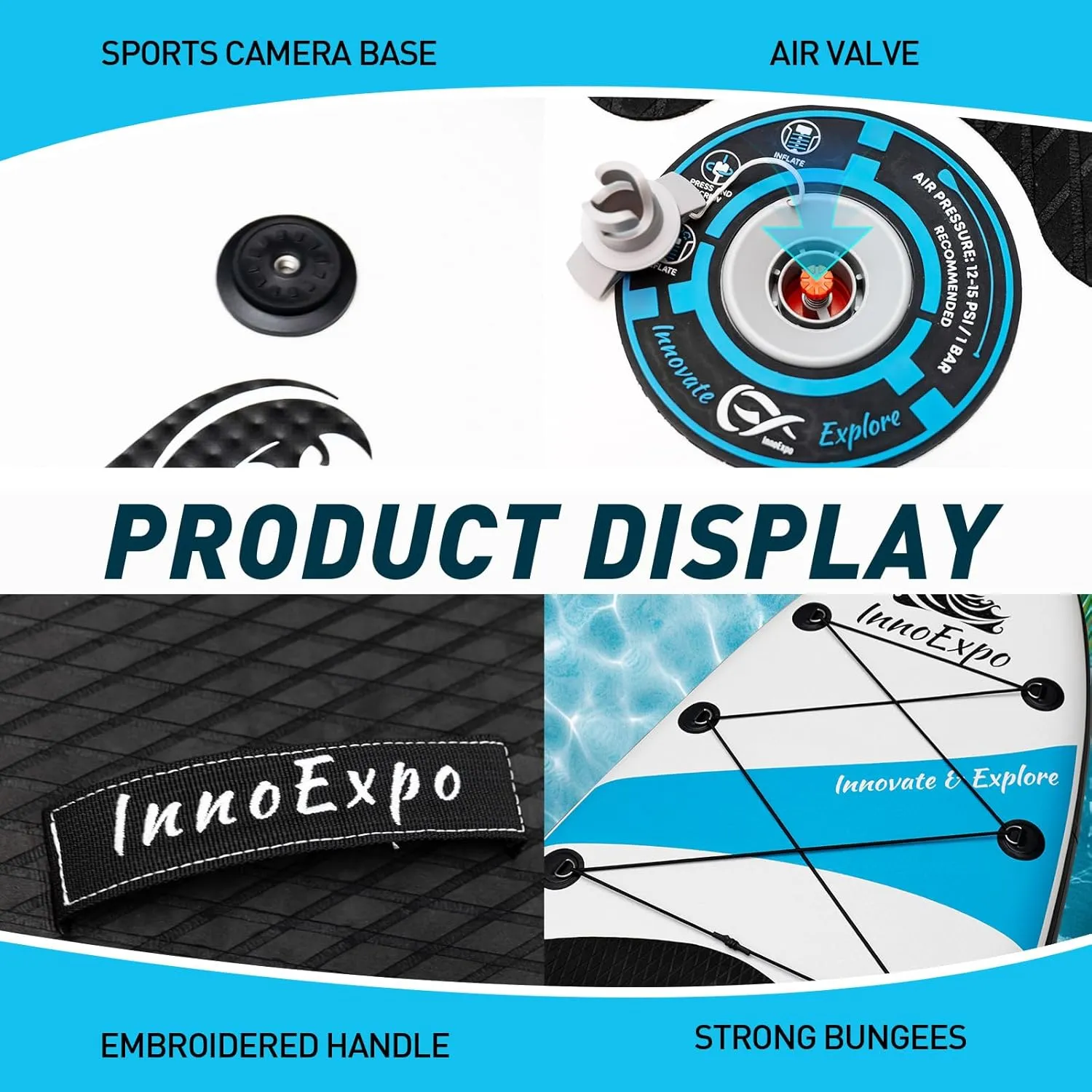 InnoExpo Inflatable Stand Up Paddle Boards with Premium Accessories, Wide Stable SUP Paddle Board Design, Non-Slip Comfort Deck for Youth & Adults