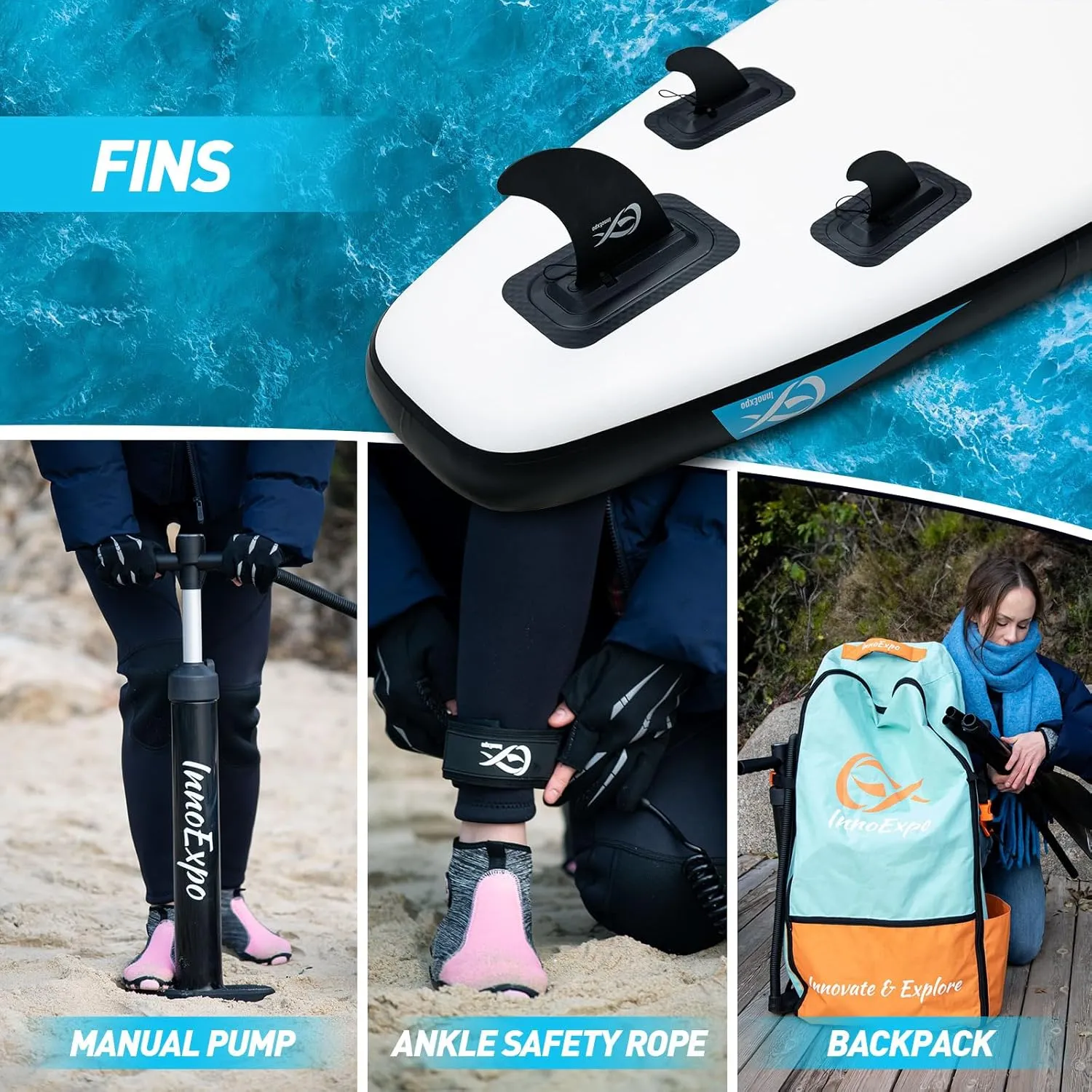 InnoExpo Inflatable Stand Up Paddle Boards with Premium Accessories, Wide Stable SUP Paddle Board Design, Non-Slip Comfort Deck for Youth & Adults