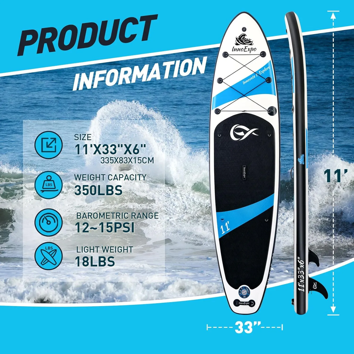 InnoExpo Inflatable Stand Up Paddle Boards with Premium Accessories, Wide Stable SUP Paddle Board Design, Non-Slip Comfort Deck for Youth & Adults