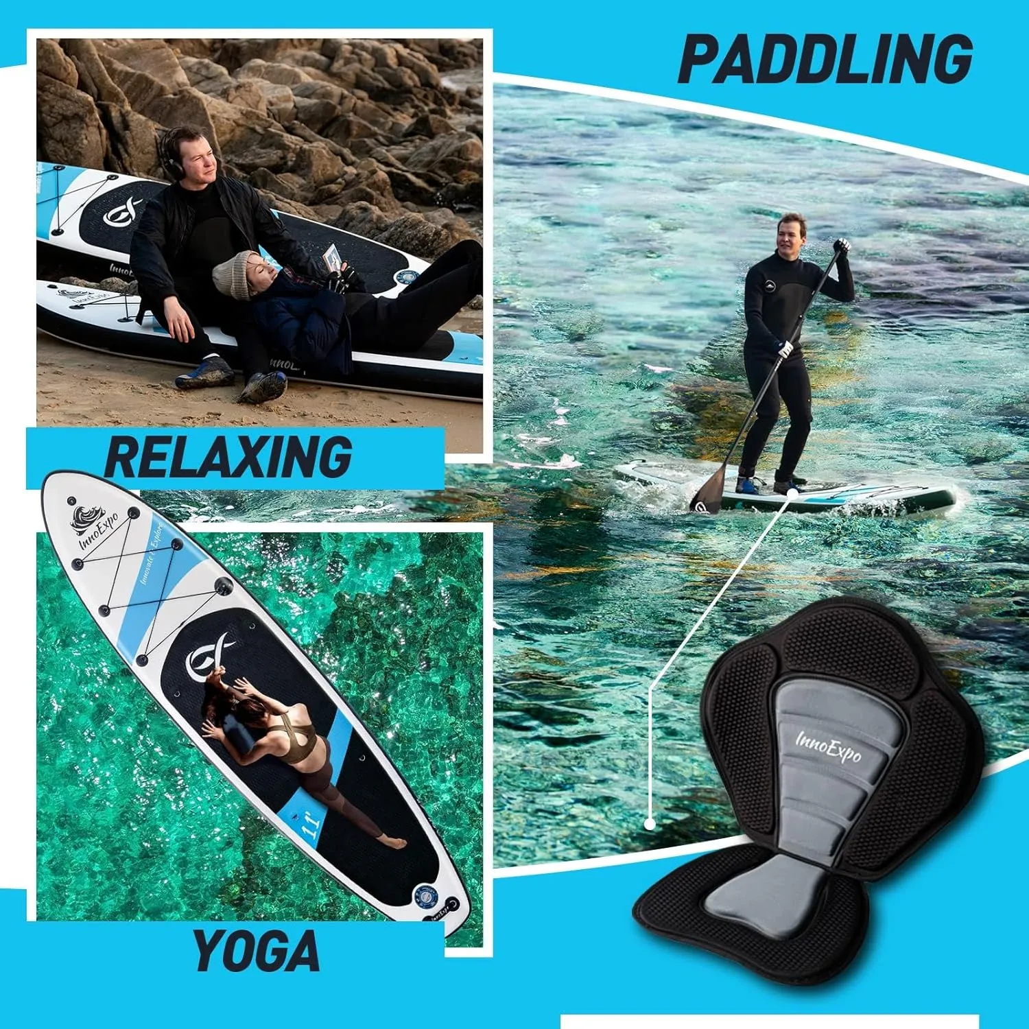 InnoExpo Inflatable Stand Up Paddle Boards with Premium Accessories, Wide Stable SUP Paddle Board Design, Non-Slip Comfort Deck for Youth & Adults