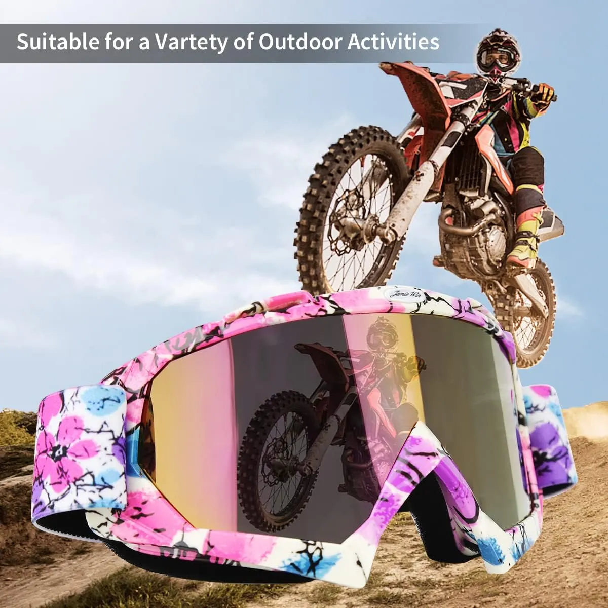 JAMIEWIN Motocross Goggles - ATV Dirt Bike Motorcycle UTV MX Offroad Riding Goggles with Anti UV, Dustproof, Anti Fog Lenses for Men, Women, Youth & Kids