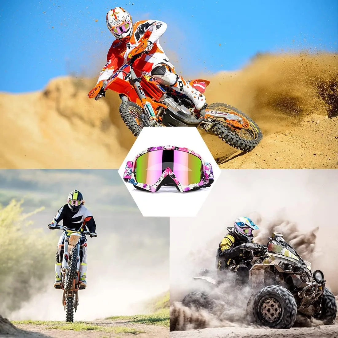 JAMIEWIN Motocross Goggles - ATV Dirt Bike Motorcycle UTV MX Offroad Riding Goggles with Anti UV, Dustproof, Anti Fog Lenses for Men, Women, Youth & Kids