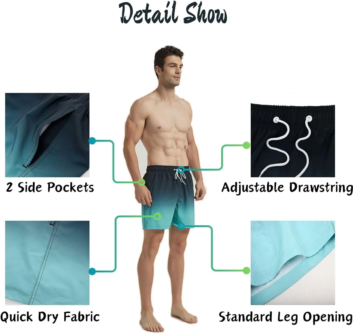 JOYSON Mens Swim Trunks Quick Dry 5 Inch Swim Shorts Bathing Suits with Mesh Lining Pockets
