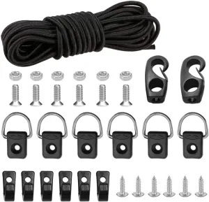 Kayak Deck Rigging Kit 8 Feet Bungee Cord with Bungee Cord Ends Hooks and Fishing D-Ring with 304 M6 Screw and 6 J-Hooks for Kayak Boat Canoe Outfitting Fishing Camping Kit