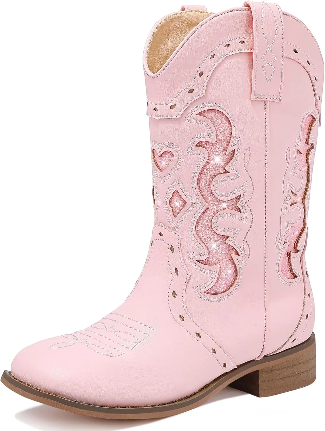 Kids Cowgirl Boots for Girls Western Square Toe Girls Sparkle Boots Zipper Mid Calf Low Heel Horse Riding for Toddler Little Big Kids