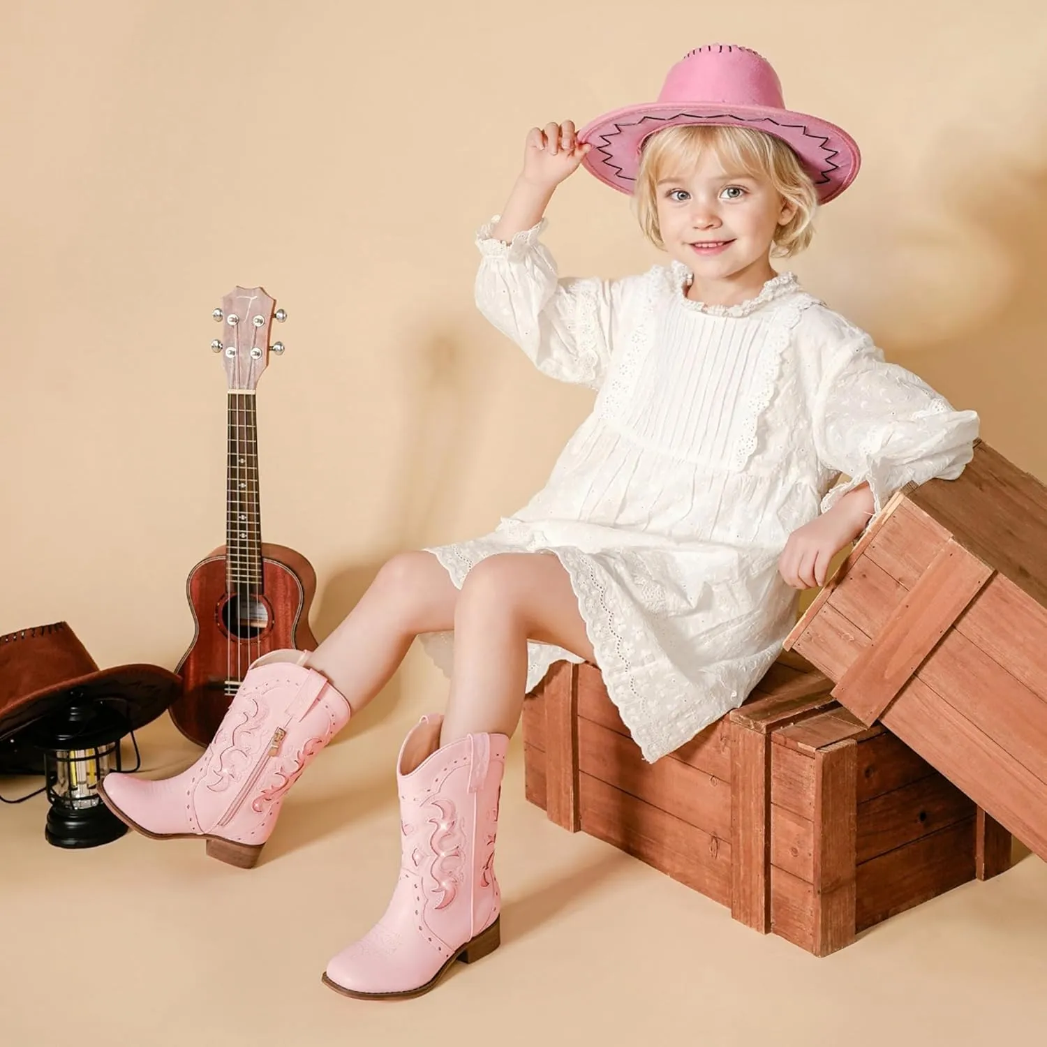 Kids Cowgirl Boots for Girls Western Square Toe Girls Sparkle Boots Zipper Mid Calf Low Heel Horse Riding for Toddler Little Big Kids