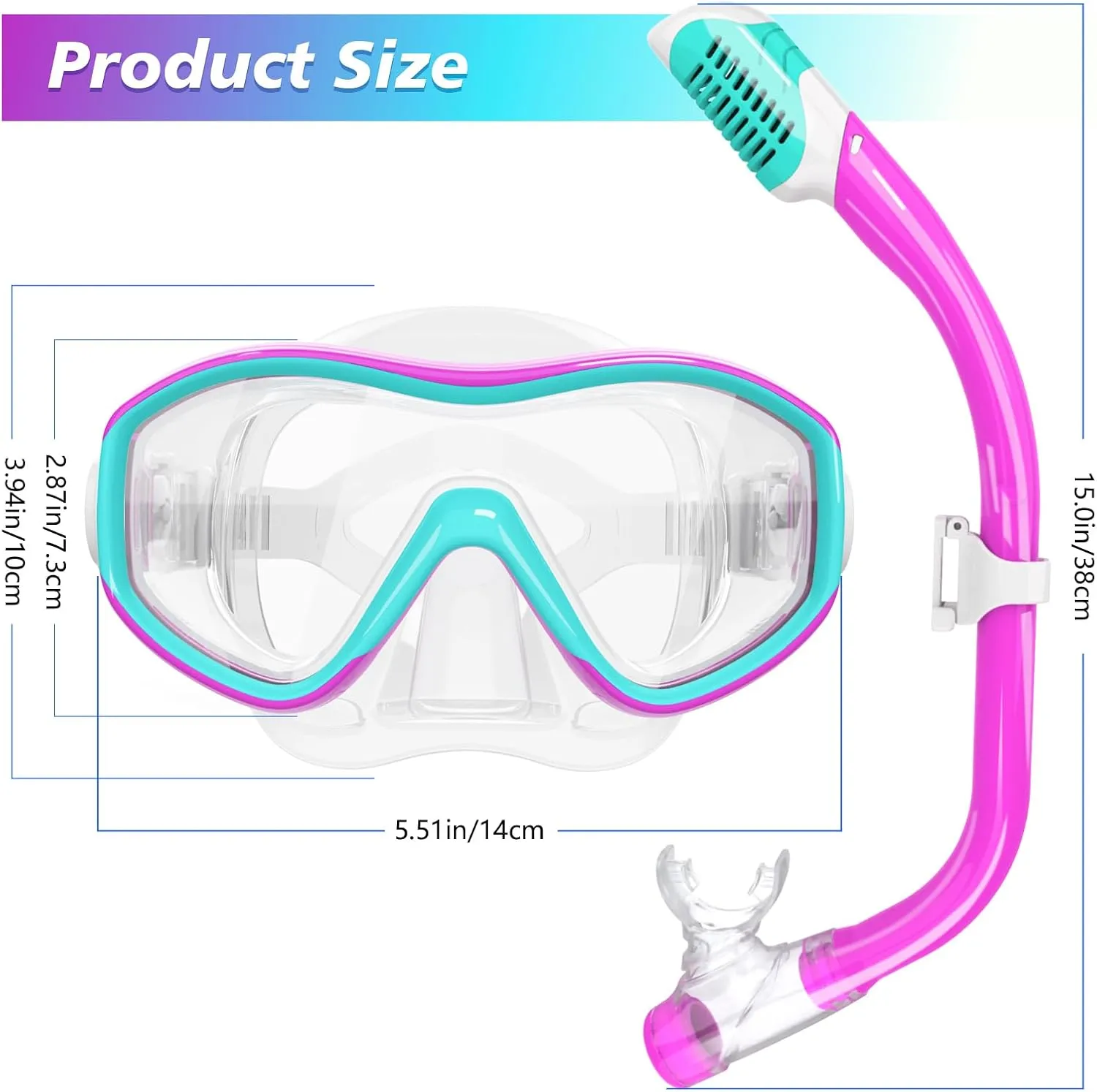 Kids Snorkel Set for Age 5-15 Dry Top Snorkeling Gear for Kids, Diving Mask and Snorkel Set Swimming Goggles with Nose Cover for Kids Youth Boys Girls Junior