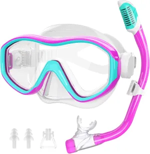 Kids Snorkel Set for Age 5-15 Dry Top Snorkeling Gear for Kids, Diving Mask and Snorkel Set Swimming Goggles with Nose Cover for Kids Youth Boys Girls Junior