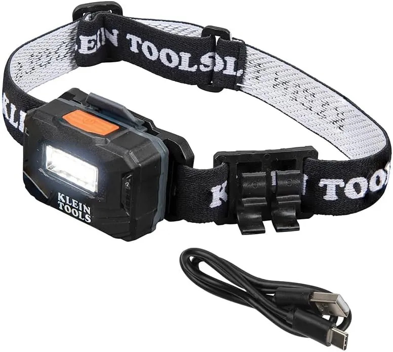 Klein Tools 56049 Rechargeable Headlamp / LED Lights, Adjustable Fabric Strap with Marker / Pencil Holder, 260 Lumens, for Work and Outdoors