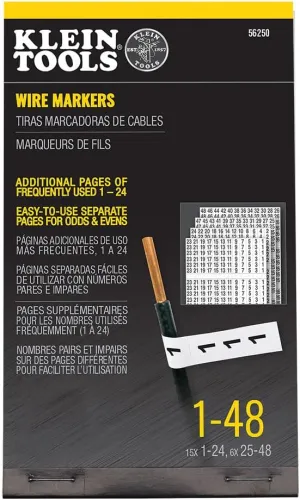 Klein Tools 56250 Wire Marker Book for Cable Management, Electric Panel Organization Wire Label Stickers, Numbered 1-48