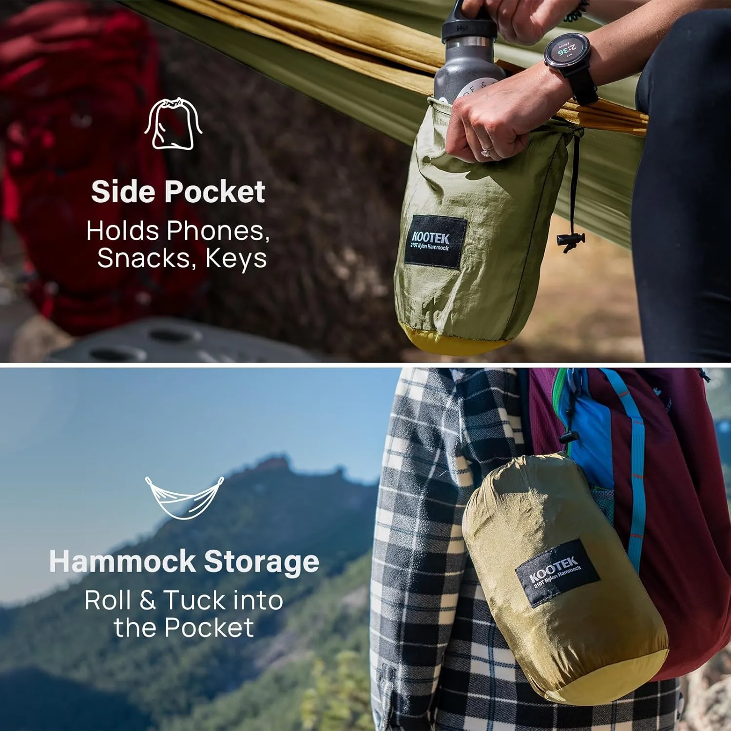 Kootek Camping Hammock 500 lbs Capacity, Portable Hammocks with Tree Straps & Attached Carry Bag, Camping Essentials Gear, Perfect for Outside Indoor Hiking Beach Backpack Travel