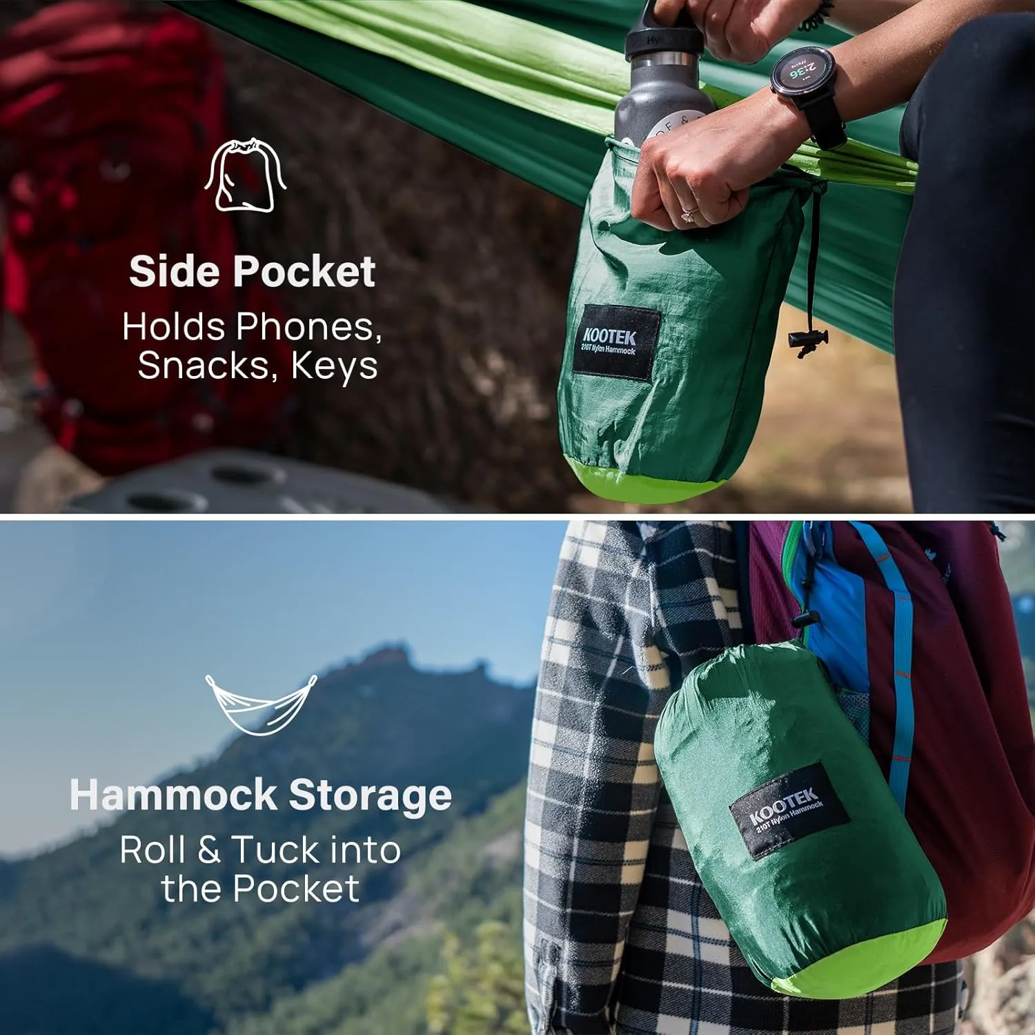 Kootek Camping Hammock 500 lbs Capacity, Portable Hammocks with Tree Straps & Attached Carry Bag, Camping Essentials Gear, Perfect for Outside Indoor Hiking Beach Backpack Travel