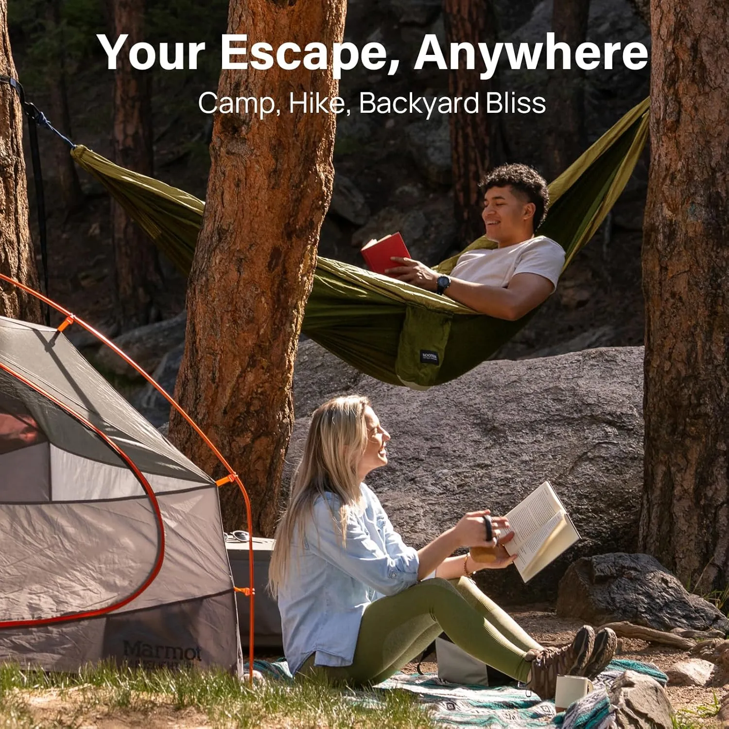 Kootek Camping Hammock 500 lbs Capacity, Portable Hammocks with Tree Straps & Attached Carry Bag, Camping Essentials Gear, Perfect for Outside Indoor Hiking Beach Backpack Travel