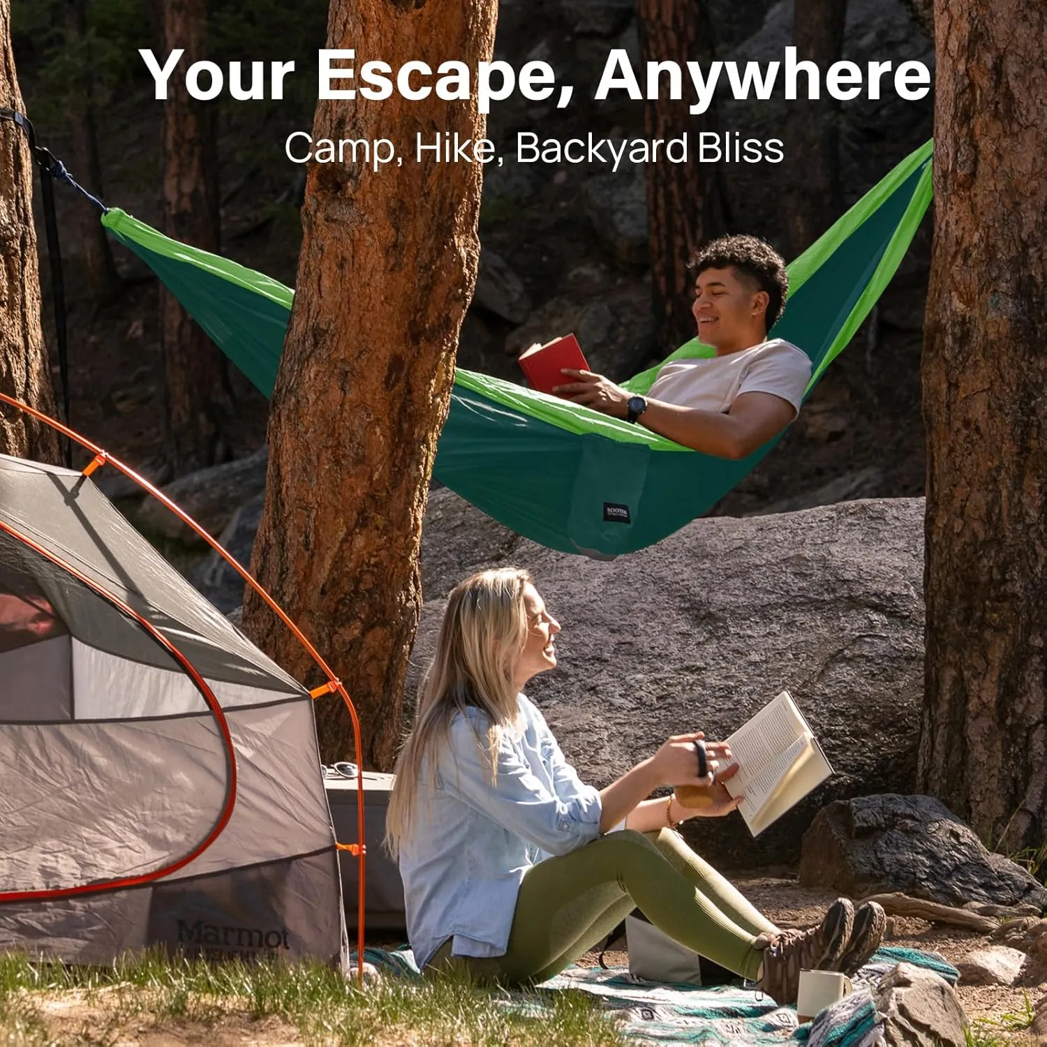 Kootek Camping Hammock 500 lbs Capacity, Portable Hammocks with Tree Straps & Attached Carry Bag, Camping Essentials Gear, Perfect for Outside Indoor Hiking Beach Backpack Travel