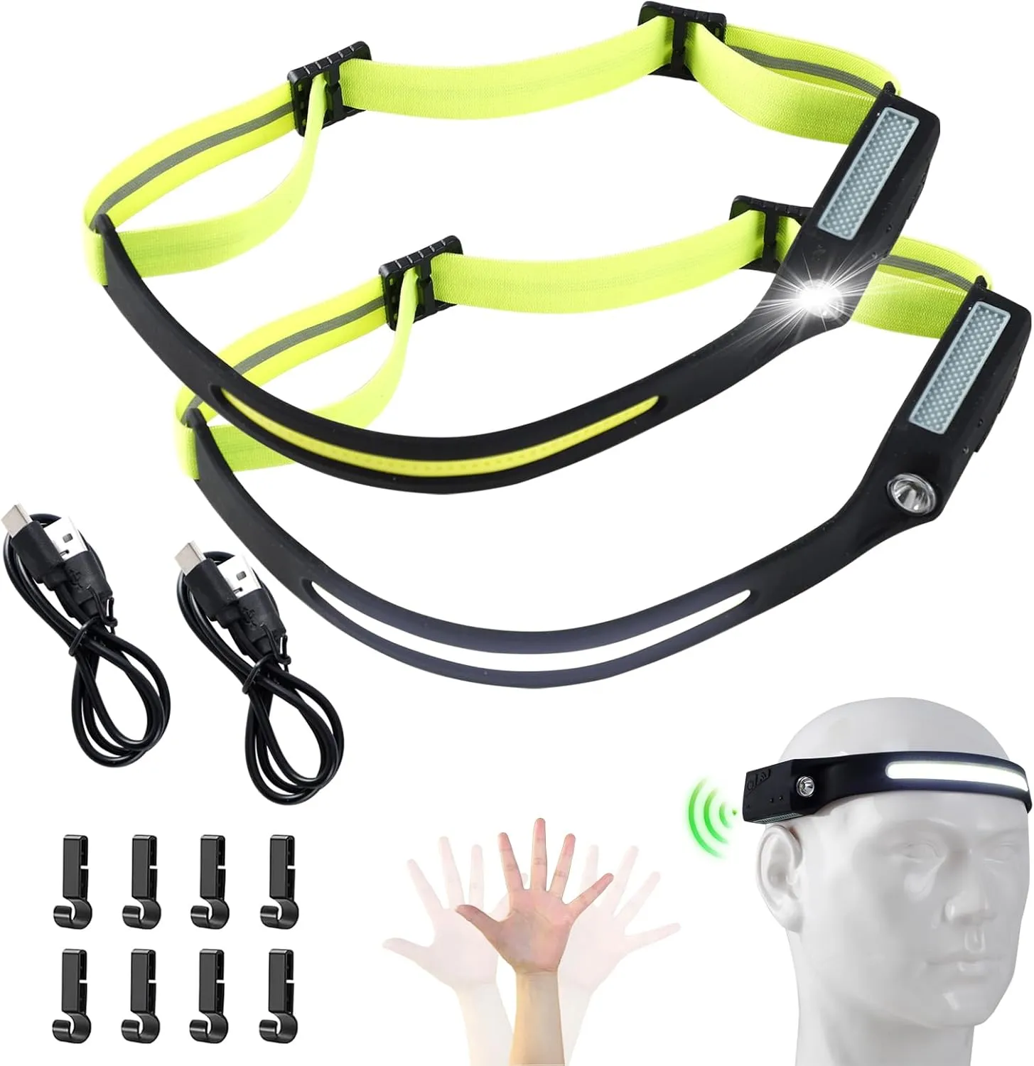 LED Headlamp Rechargeable 2Pack-270 COB Super Bright Head Lights for Forehead, Hard hat Light for Adults,Waterproof Head Light Flashlight for Hiking, Running, Repairing, Fishing, Cycling