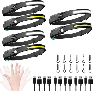 LED Rechargeable Headlamp (6 Pack),Headlamp Flashlights with Motion Sensor&Adjustable Light Modes ,Ultra Bright IPX4 Waterproof Head Light Flashlight for Camping,Hiking, Night Running and Fishing