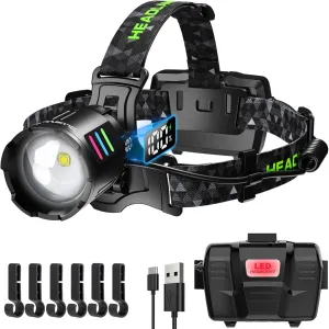 Led Rechargeable Headlamp, Bright Head Lamps, 90 Adjustable Zoom Forehead Headlight, USB Charging & 3 Modes Head Lights, Headlamps for Fishing, Camping, Cycling & Hiking