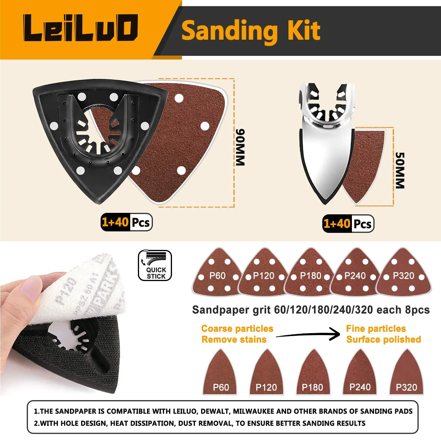 LEILUO 116 Pcs Multitool Blade Kits Cutting and Sandpaper Oscillating Tool Accessories Universal Oscillating Saw Blades with Storage Bag Compatible with DeWalt Makita Dremel and More