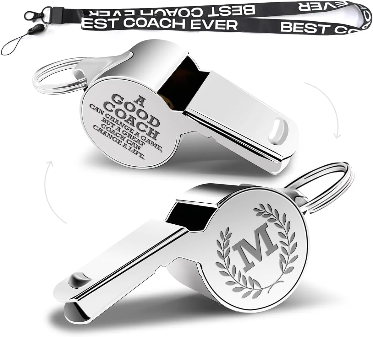 Letters Coach Gifts, Whistle for Coaches, Whistle Emergency, Thank You Coach Gifts, Coaches Whistle with Lanyard Cheer Coach Gift for Men Women Teachers Referees School Sports Coach Outdoor, Letter M
