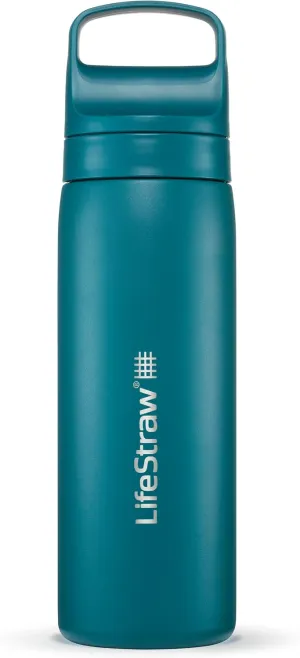 LifeStraw Go Series  Insulated Stainless Steel Water Filter Bottle for Travel and Everyday Use, Removes Bacteria, Parasites and Microplastics, Improves Taste, 18oz Laguna Teal