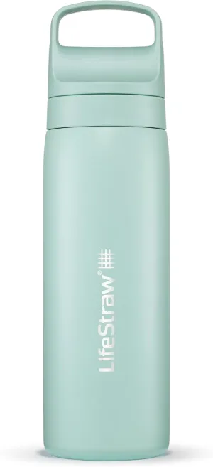 LifeStraw Go Series  Insulated Stainless Steel Water Filter Bottle for Travel and Everyday Use, Removes Bacteria, Parasites and Microplastics, Improves Taste, 18oz Seafoam
