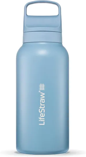 LifeStraw Go Series  Insulated Stainless Steel Water Filter Bottle for Travel and Everyday Use Removes Bacteria, Parasites and Microplastics, Improves Taste, 1L Icelandic Blue
