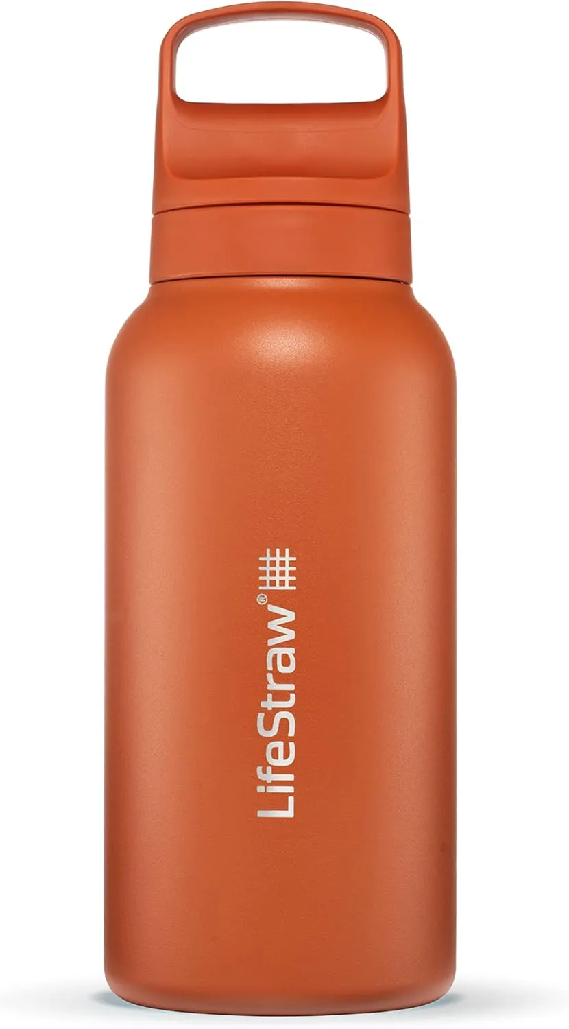 LifeStraw Go Series  Insulated Stainless Steel Water Filter Bottle for Travel and Everyday Use Removes Bacteria, Parasites and Microplastics, Improves Taste, 1L Kyoto Orange