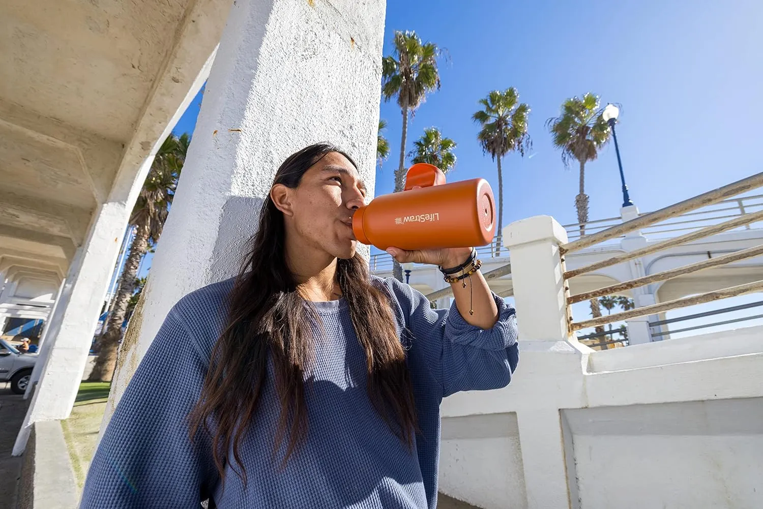 LifeStraw Go Series  Insulated Stainless Steel Water Filter Bottle for Travel and Everyday Use Removes Bacteria, Parasites and Microplastics, Improves Taste, 1L Kyoto Orange