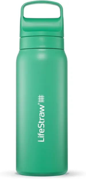 LifeStraw Go Series  Insulated Stainless Steel Water Filter Bottle for Travel and Everyday Use, Removes Bacteria, Parasites and Microplastics, Improves Taste, 24oz Cactus Green