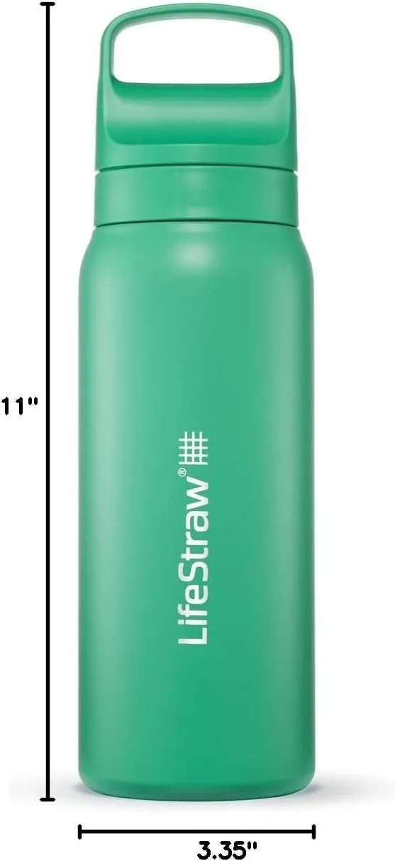 LifeStraw Go Series  Insulated Stainless Steel Water Filter Bottle for Travel and Everyday Use, Removes Bacteria, Parasites and Microplastics, Improves Taste, 24oz Cactus Green
