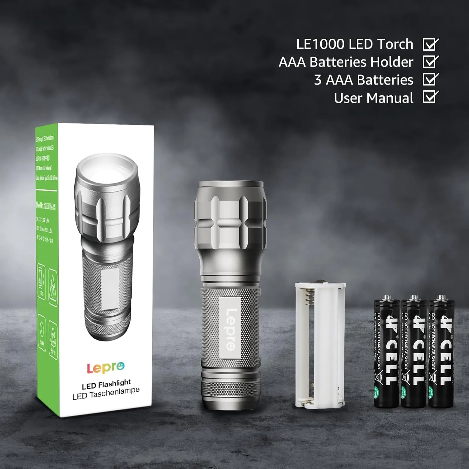 Lighting EVER LED Flashlights High Lumens, Small Flashlight, Zoomable, Waterproof, Adjustable Brightness Flash Light for Outdoor, Emergency, AAA Batteries Included