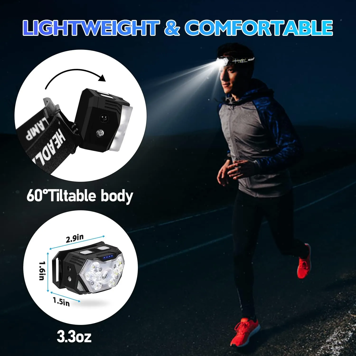 Lsnisni 9 LED Rechargeable Headlamp 2 Pack, 2000 Lumen Super Bright 10 Modes Motion Sensor Head Lamp with White Red Light, Waterproof Headlight Flashlight with USB C Cable for Camping Hiking Fishing