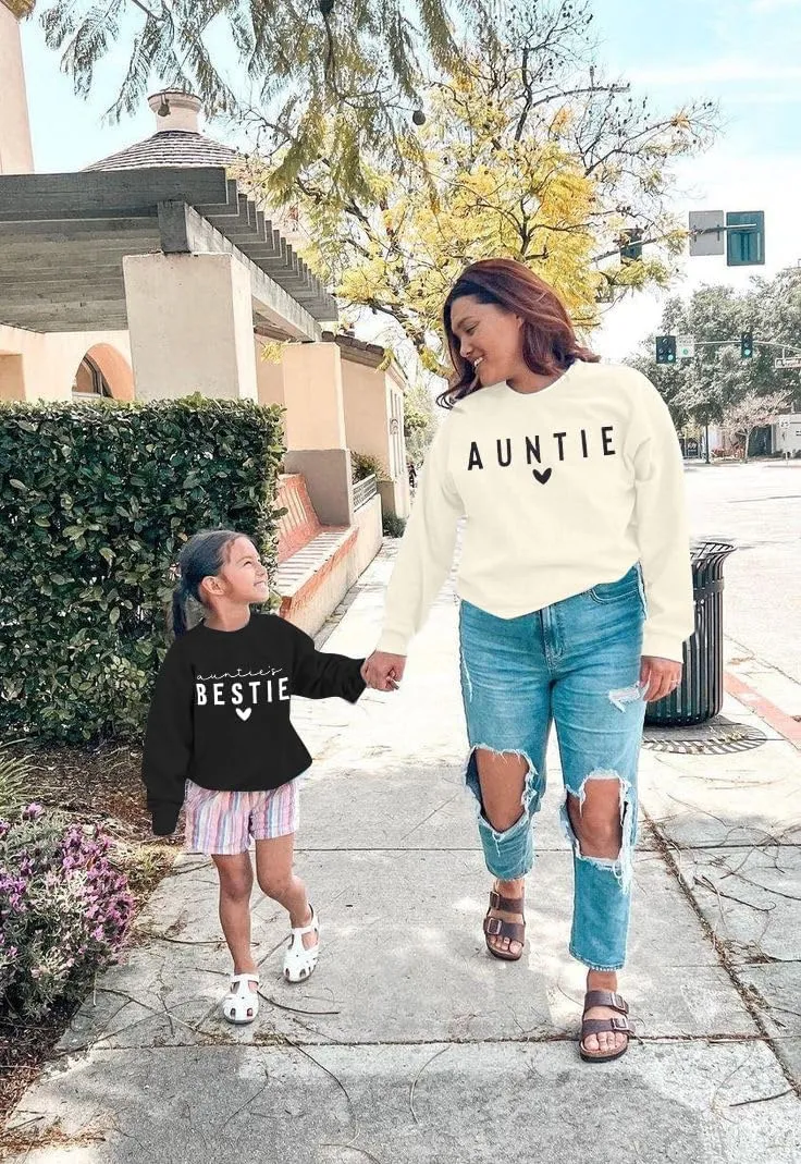 LUKYCILD Auntie and Aunties Bestie Matching Sweatshirt: Gender Neutral Baby Clothes Casual Long Sleeve Pullover Tops