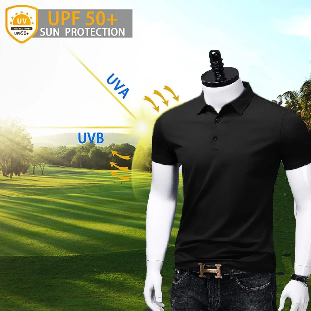 Mens Golf Shirt Short Sleeve Dry Fit Performance Moisture Wicking Rib Collared Golf Polo Shirts for Men