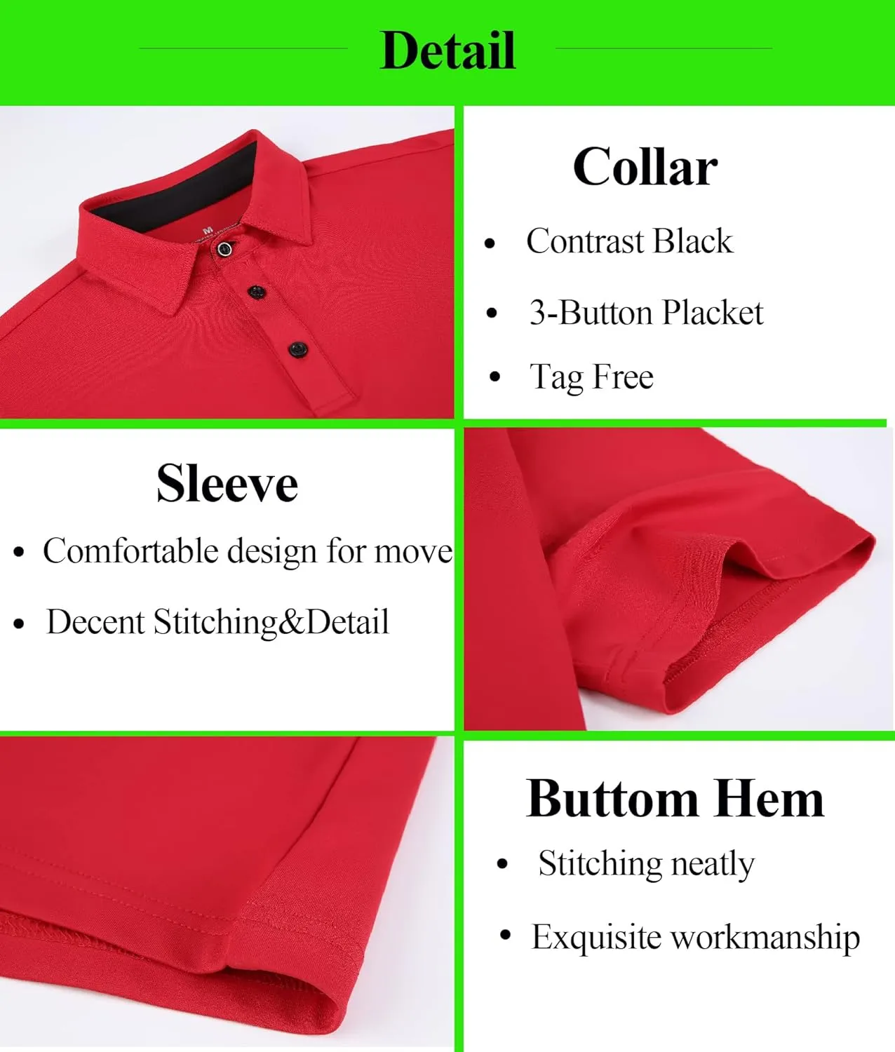 Mens Golf Shirt Short Sleeve Dry Fit Performance Moisture Wicking Rib Collared Golf Polo Shirts for Men