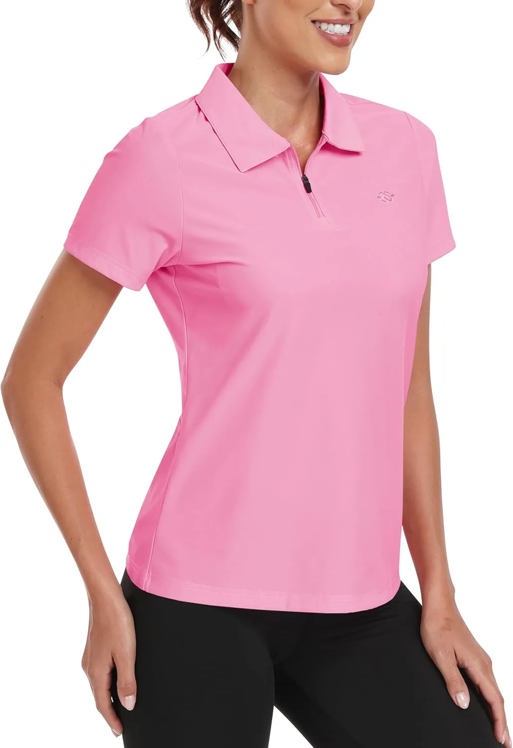 MoFiz Women's UPF 50  Golf Polo Tennis Shirt 1/4 Zip Short Sleeve Collared Athletic Top Quick Dry for Workout Outdoor Sports