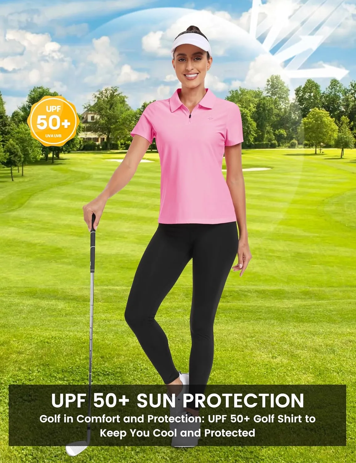 MoFiz Women's UPF 50  Golf Polo Tennis Shirt 1/4 Zip Short Sleeve Collared Athletic Top Quick Dry for Workout Outdoor Sports