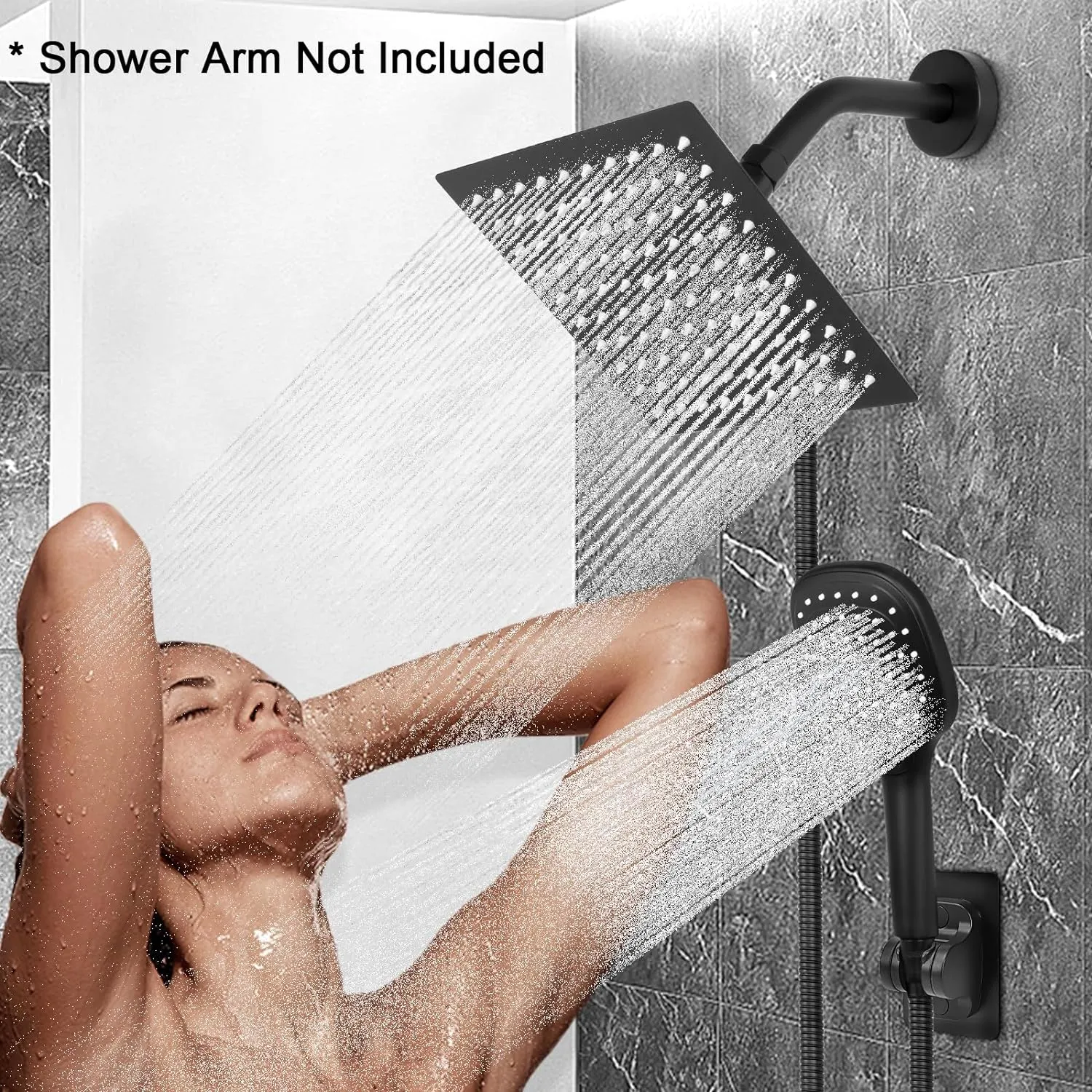 NearMoon Shower Head with Hose, High Pressure Stainless Steel Rain Shower and 3 Settings Handheld Spray Combo with Push Button Flow Control (8 Inch Showerhead Set, Matte Black)