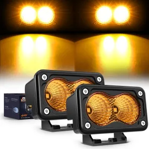 Nilight Amber Motorcycle Light Pods 2 PCS 3 Inch 1070LM Flood Offroad Driving Auxiliary Fog Lights Built-in EMC for Motorbike SUV ATV Truck Boat Tractor Forklift