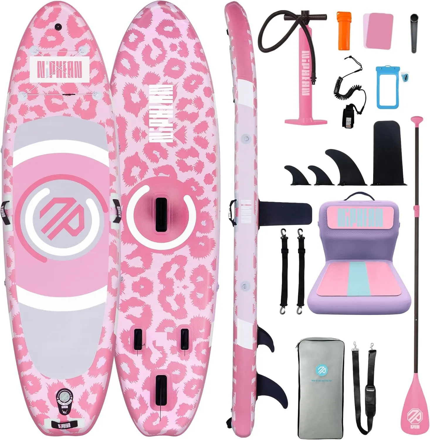 Niphean Inflatable Stand up Paddle Board with StabilTrac Fin, 400LBS Capacity & Wide EVA and Ergonomic Kayak Seats with Back Support
