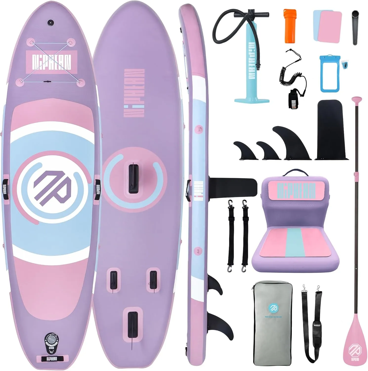 Niphean Inflatable Stand up Paddle Board with StabilTrac Fin, 400LBS Capacity & Wide EVA and Ergonomic Kayak Seats with Back Support
