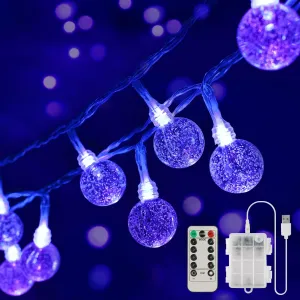 OMIKA 15FT 30 LED Black Light Battery Operated, UV Black Christmas Lights String, Twinkle Fairy Lights with Remote, Blacklight for Halloween Bedroom Glow Party Body Paint Fluorescent Tapestry Decor