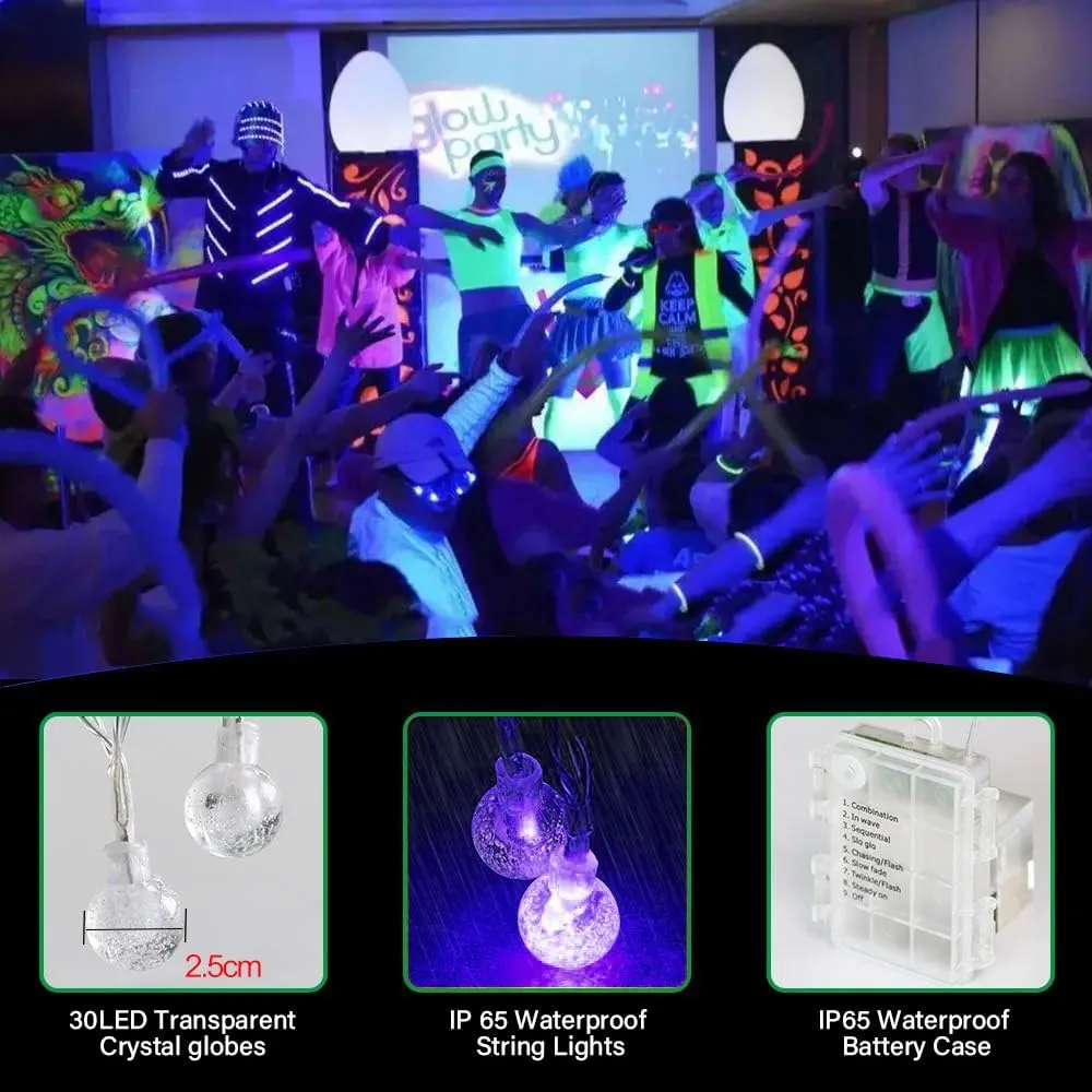 OMIKA 15FT 30 LED Black Light Battery Operated, UV Black Christmas Lights String, Twinkle Fairy Lights with Remote, Blacklight for Halloween Bedroom Glow Party Body Paint Fluorescent Tapestry Decor