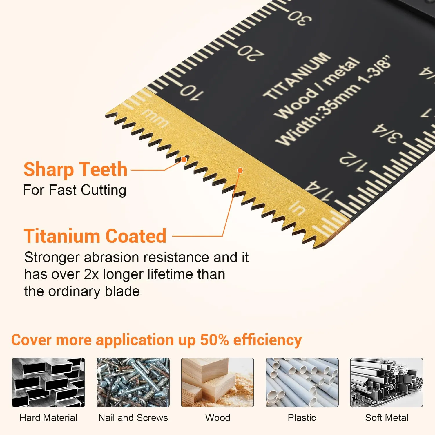 Oscillating Saw Blades, PECHAM 64PCS Professional Universal Titanium Multitool Blades for Wood Plastics Metal Quick Release Multi Tool Kits Fit Rockwell Ridgid Ryobi Milwaukee Chicago Craftsman