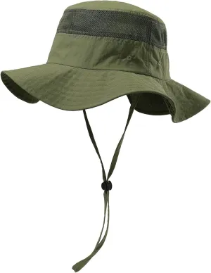 Outdoor Hiking Sun Hats for Kids Boys Girls Wide Brim Mesh Breathable Adjustable Chin-Strap Bucket Caps Lightweight Beach Hat