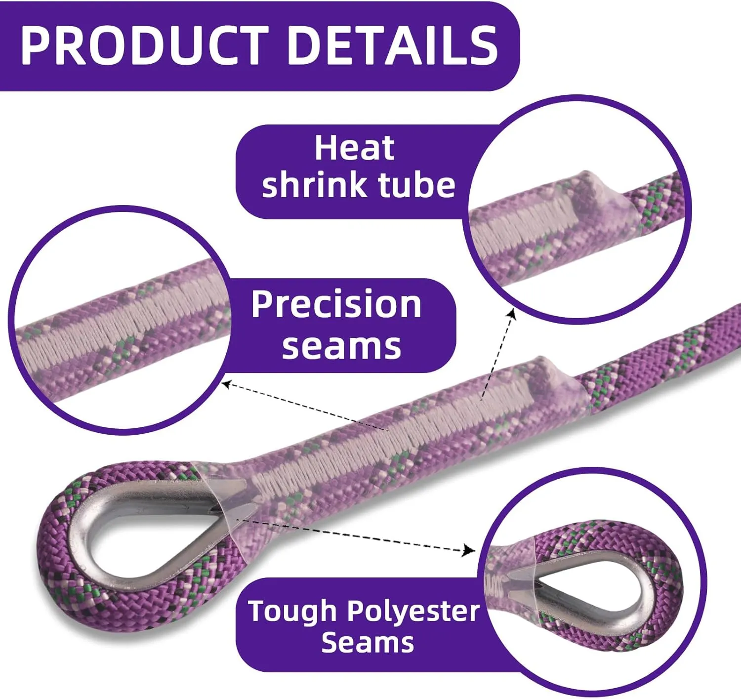 Outdoor Static Climbing Rope for Adults - High Strength Rope for Rock Climbing, Tree Climbing, Hiking, Arborist, Rescue & Camping - Purple(10m/32ft, 20m/64ft, 30m/96ft)