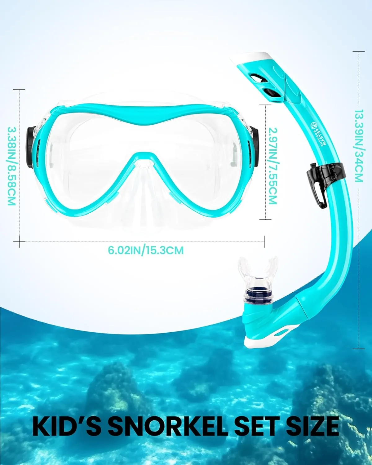OutdoorMaster Marlin Kids Snorkel Set, Adjustable Strap Dry Top Diving Mask, Anti-Fog Snorkeling Mask Gear, Kids Swimming Goggles for Boys and Girls, Age 6-14