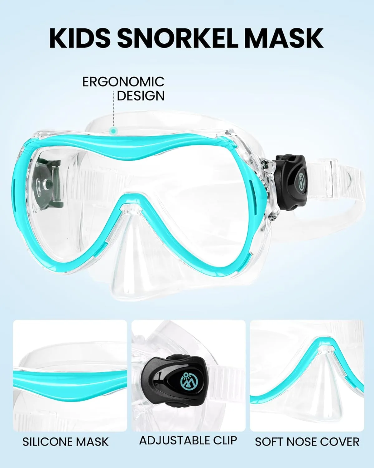 OutdoorMaster Marlin Kids Snorkel Set, Adjustable Strap Dry Top Diving Mask, Anti-Fog Snorkeling Mask Gear, Kids Swimming Goggles for Boys and Girls, Age 6-14