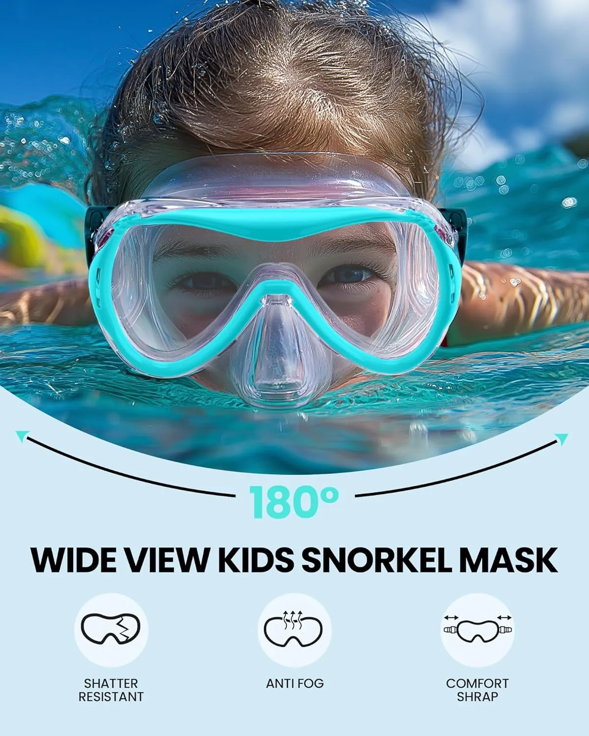 OutdoorMaster Marlin Kids Snorkel Set, Adjustable Strap Dry Top Diving Mask, Anti-Fog Snorkeling Mask Gear, Kids Swimming Goggles for Boys and Girls, Age 6-14